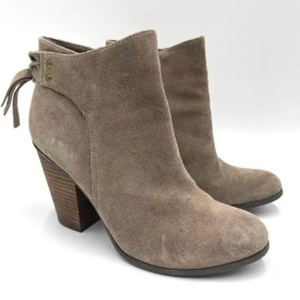Franco Fortini‎ Lyza Tan Suede Tie Back Ankle Booties Sz 8.5